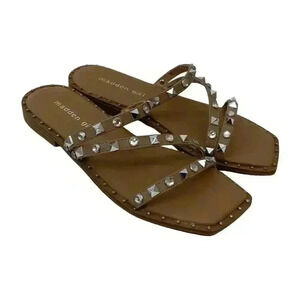 Madden Girl Sophii Size 6.5 Strappy Studded Jewels Slip on Flats Sandals